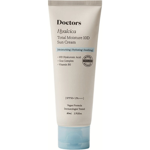 Сонцезахисний крем з 10 формами гіалуронової кислоти та центелою Doctors Hyalcica Total Moisture 10 D Sun Cream SPF 50+ /PA++++ 80 мл