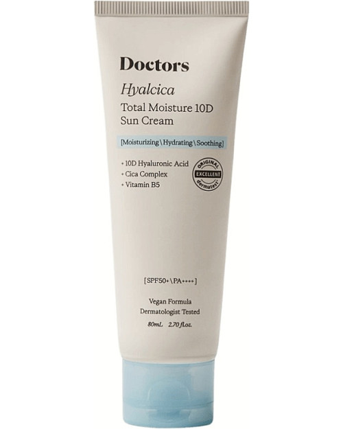 Сонцезахисний крем з 10 формами гіалуронової кислоти та центелою Doctors Hyalcica Total Moisture 10 D Sun Cream SPF 50+ /PA++++ 80 мл