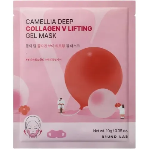 Гідрогелева ліфтинг-маска для контуру обличчя ROUND LAB Camellia Deep Collagen V Lifting Gel Mask, 10 g