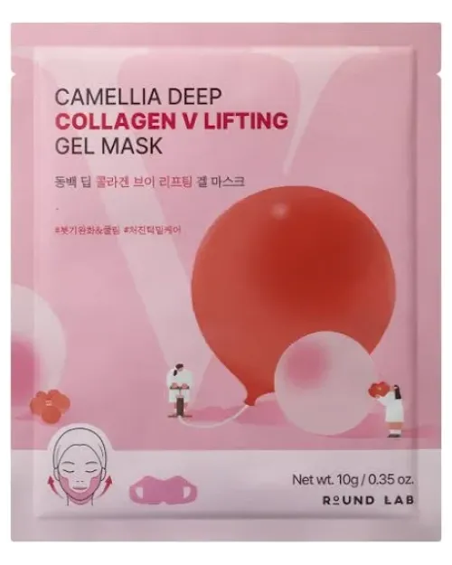 Гідрогелева ліфтинг-маска для контуру обличчя ROUND LAB Camellia Deep Collagen V Lifting Gel Mask, 10 g
