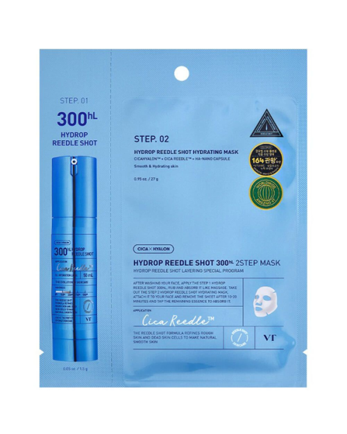 Зволожуюча двоетапна маска з мікроголками для обличчя VT COSMETICS HYDROP REEDLE SHOT 300hL 2-STEP MASK 38 г