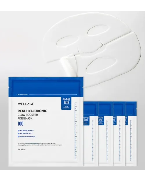 Зволожувальна та відновлювальна гідрогелева маска з PDRN Wellage Real Hyaluronic Glow Booster PDRN Mask