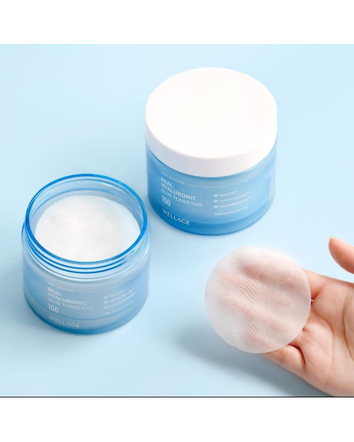 Тонер-педи з гіалуроновою кислотою, 70 шт./210 мл – Wellage Real Hyaluronic Blue Toner Pad