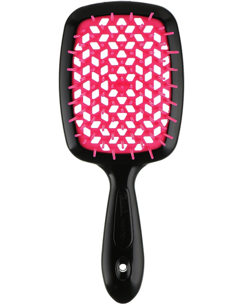 Щітка для волосся JANEKE SUPERBRUSH WITH SOFT MOULDED TIPS Чорна з розовим
