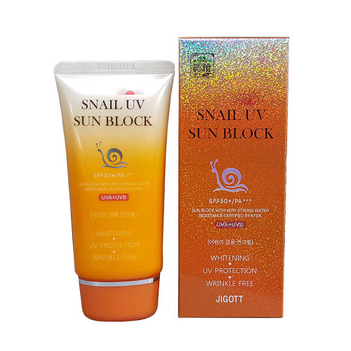 Крем сонцезахисний з муцином равлика 50/PA Jigott Snail UV Sun Block SPF 50+/PA+++ 50 мл.