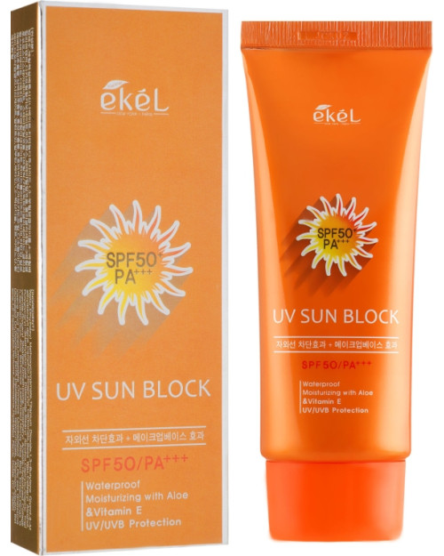 Сонцезахисний крем для обличчя з екстрактом алое і вітаміном Е Ekel UV Sun Block SPF50/PA+++ 50 мл.