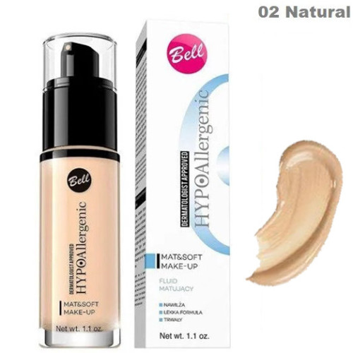 Гіпоалергенний тональний флюід 02 Bell Cosmetics HypoAllergenic Mat & Soft Make-Up 30 грам