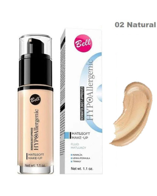 Гіпоалергенний тональний флюід 02 Bell Cosmetics HypoAllergenic Mat & Soft Make-Up 30 грам