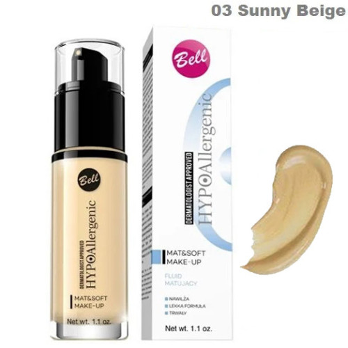 Гіпоалергенний тональний флюід 03 Bell Cosmetics HypoAllergenic Mat & Soft Make-Up 30 грам