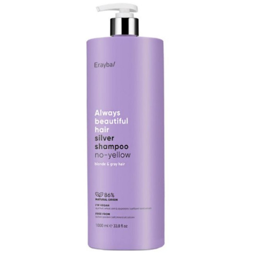Шампунь антижовтий для сивого й освітленого волосся Erayba ABH Silver No-Yellow Shampoo 1000 мл.