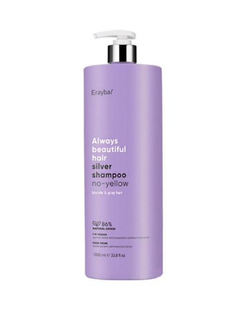 Шампунь антижовтий для сивого й освітленого волосся Erayba ABH Silver No-Yellow Shampoo 1000 мл.